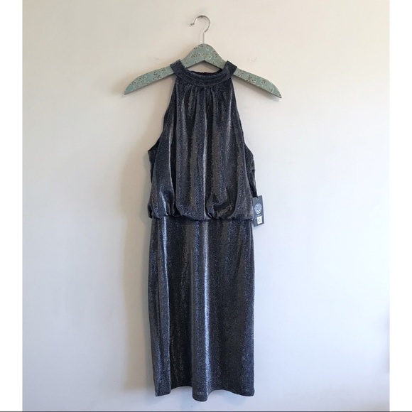NWT Vince Camuto Bloused Cocktail Dress Silver - Picture 1 of 6